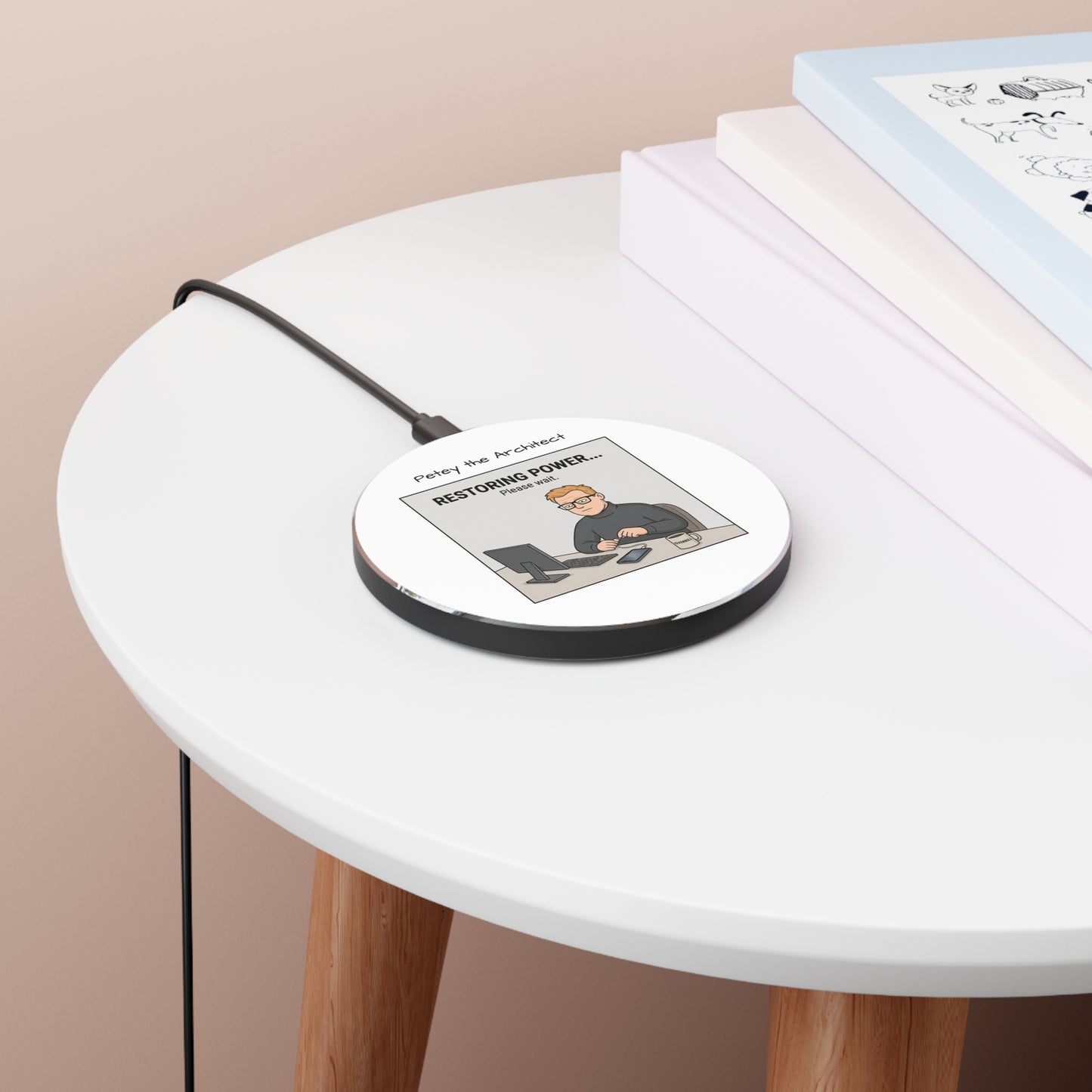 "Restoring Power... Please wait." Desk Charger from Petey the Architect