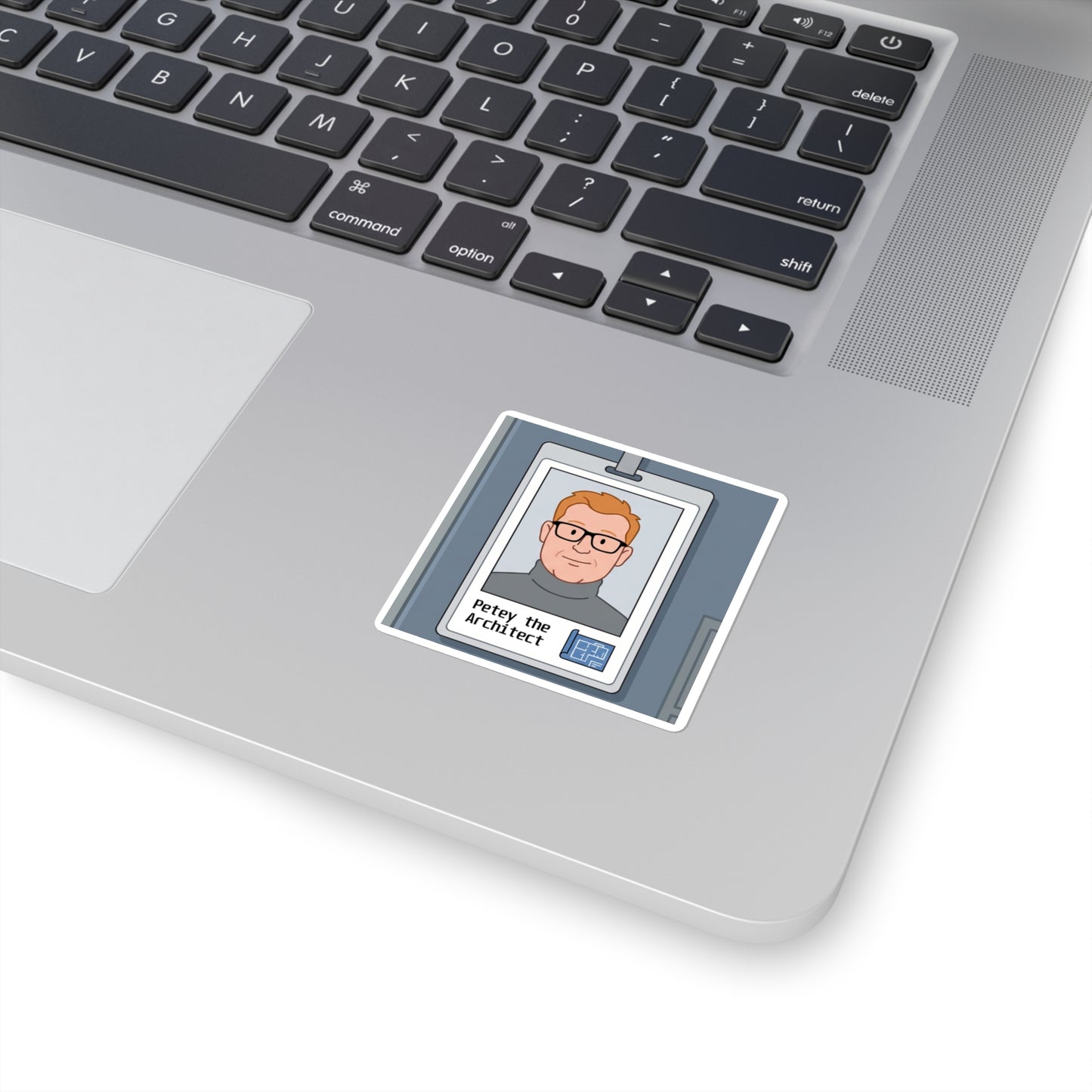 Petey the Architect Square Sticker — Cartoon ID Badge Laptop Decal