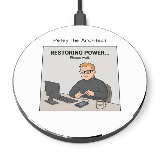 "Restoring Power... Please wait." Desk Charger from Petey the Architect